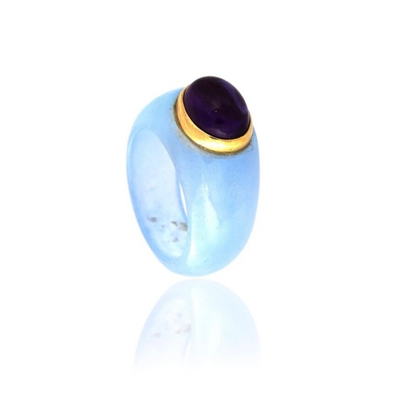 Natural Genuine Purple Amethyst and Chalcedony Band set in 14k gold - Picture 4 of 4